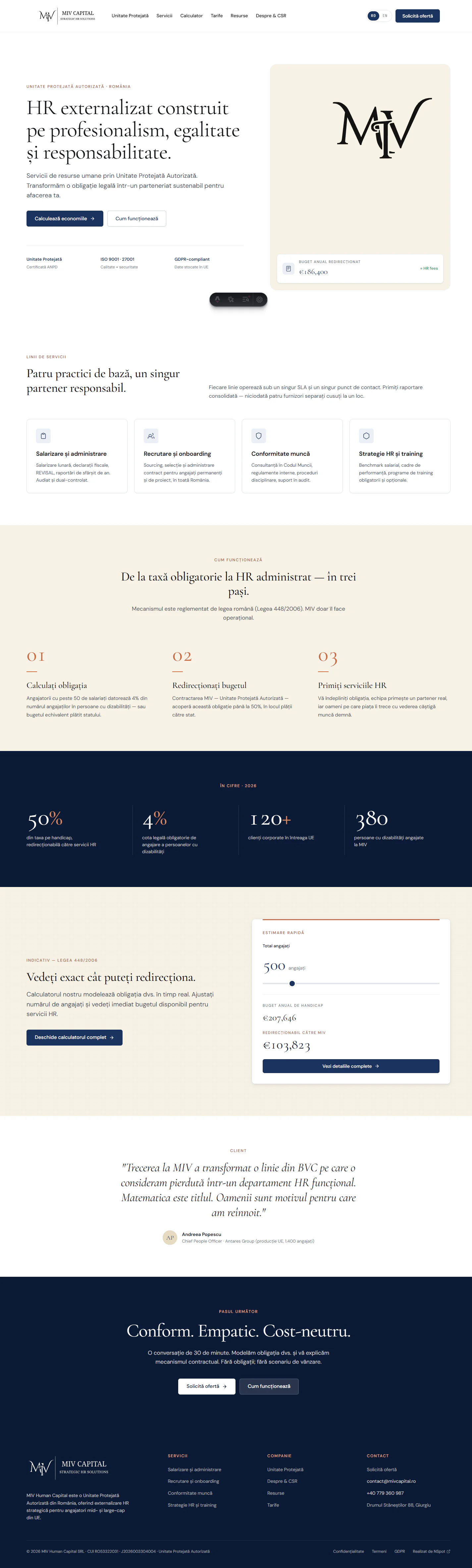 Website MIV Human Capital — versiune desktop