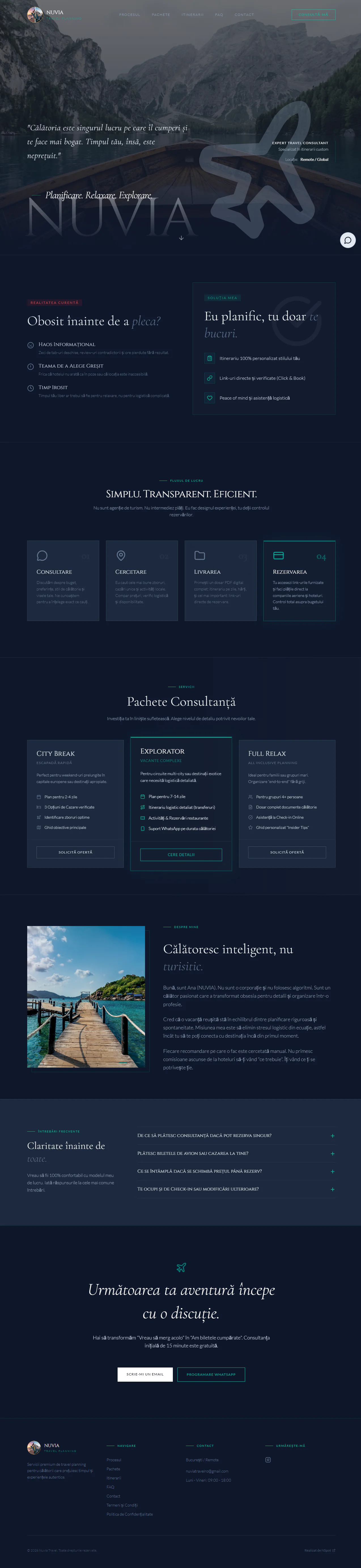 Website Nuvia Travel — versiune desktop
